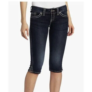 Silver Jeans Co Mckenzie Crop Jeans Womens 25 Blue Capri Embroidered Pockets Y2K